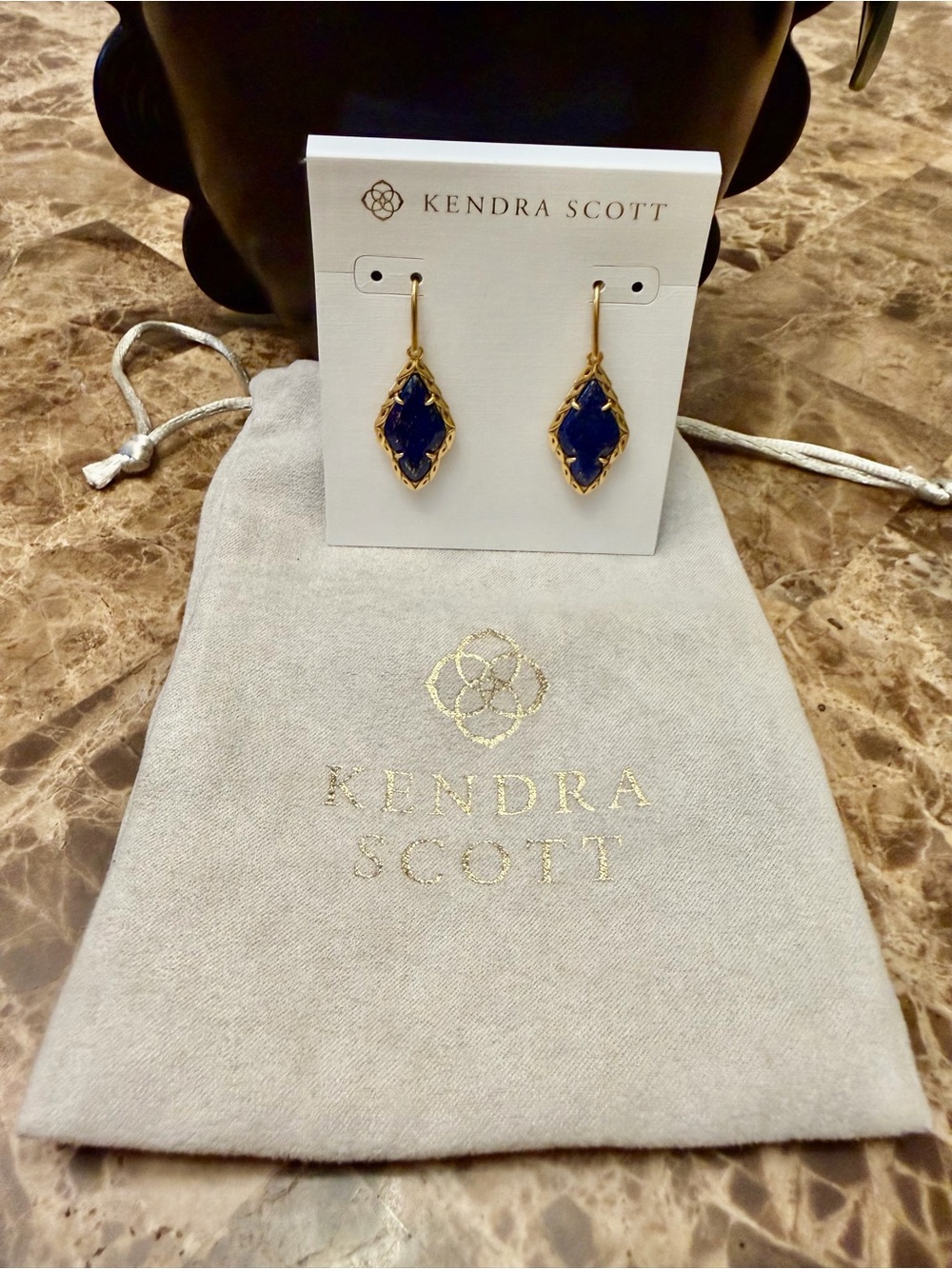 🥰♥️NWT Kendra Scott Adeline Gold Drop Earrings with Deep Blue Stones